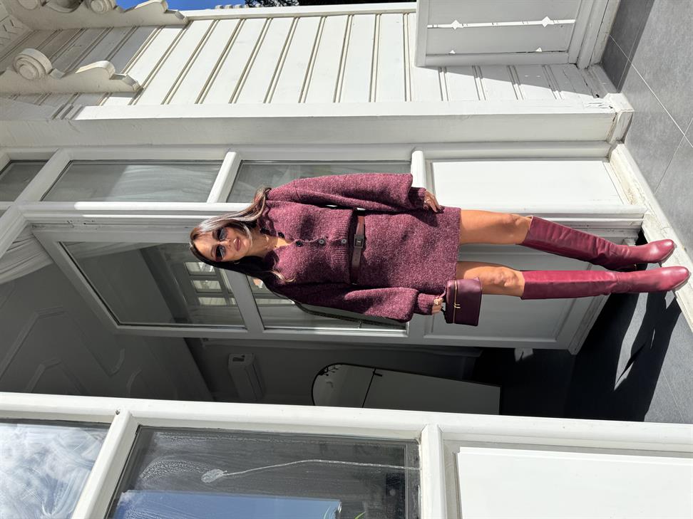 Bordo Kırçıllı Hırka Etek 2li Takım