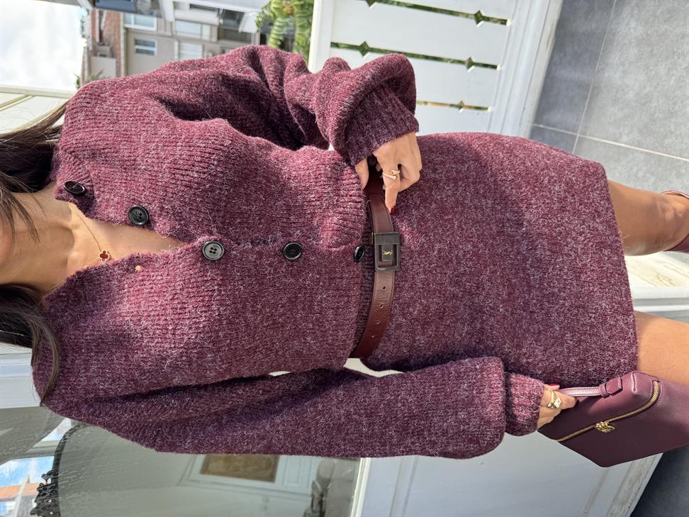 Bordo Kırçıllı Hırka Etek 2li Takım