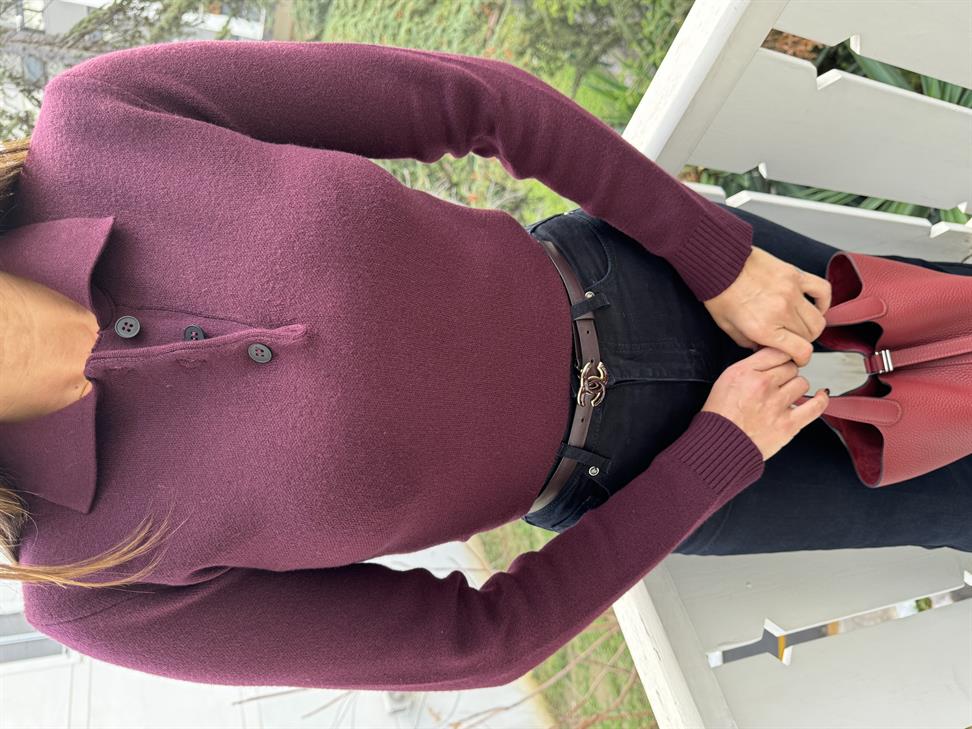 Bordo Önü 3 Düğme Polo Yaka Kazak