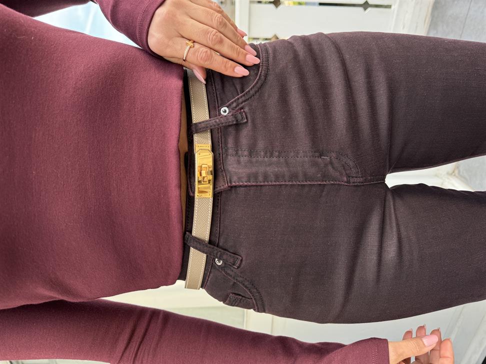 Bordo Paçası Püsküllü ve Yırtmaçlı Jean Pantolon