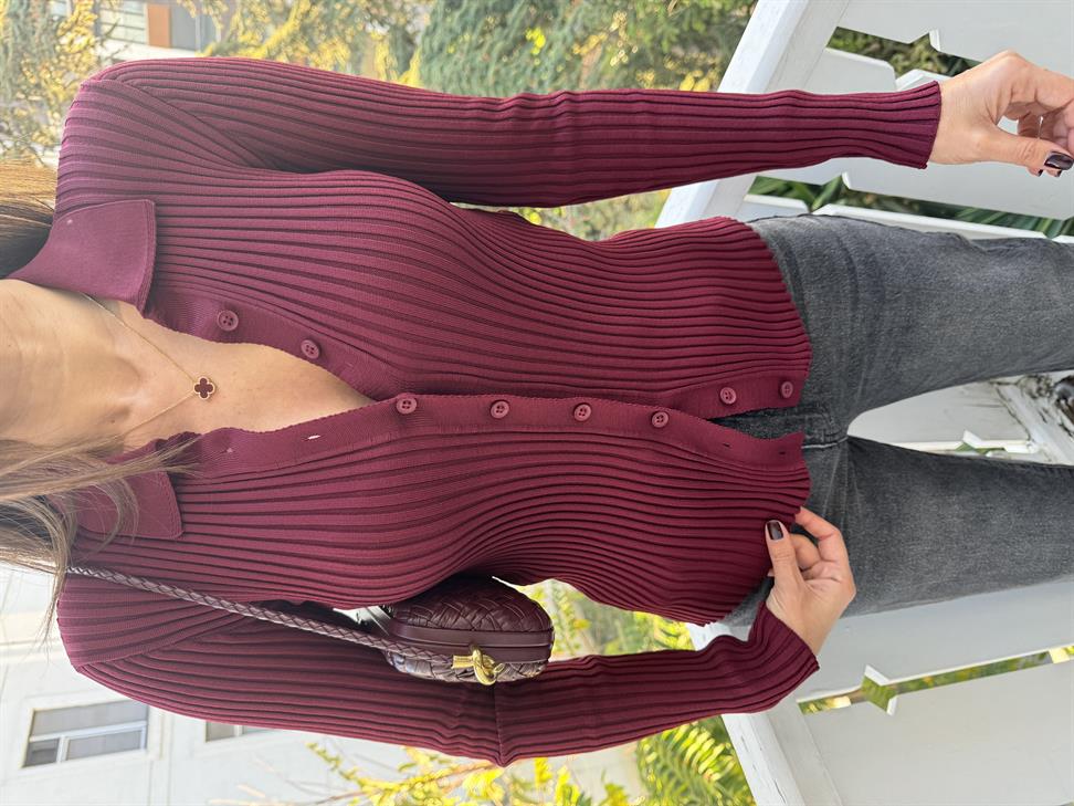 Bordo Polo Yaka Hırka
