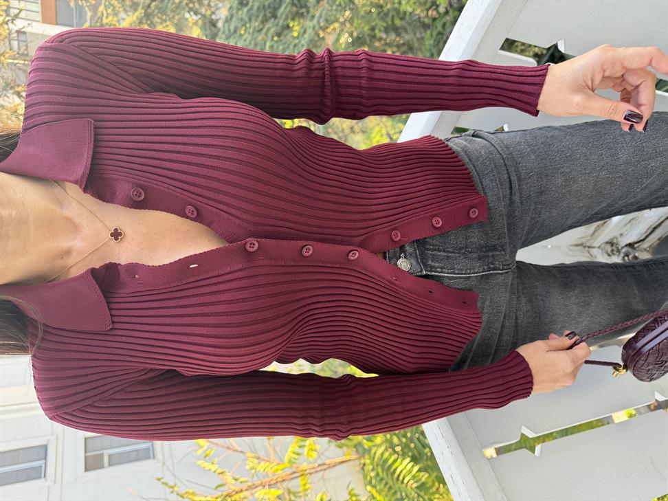 Bordo Polo Yaka Hırka