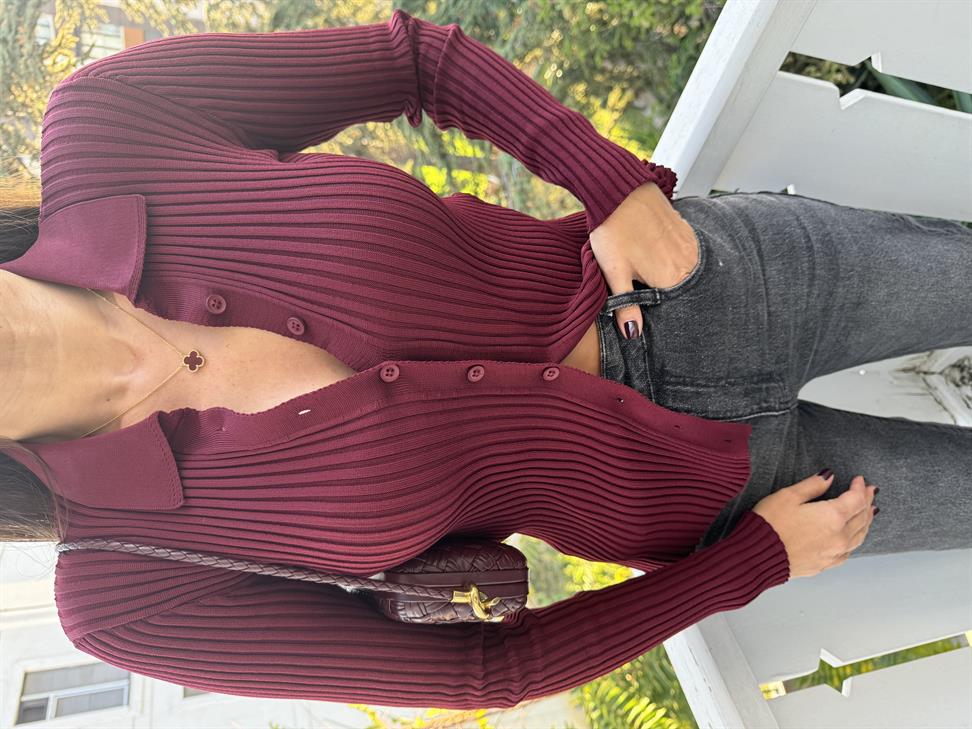 Bordo Polo Yaka Hırka