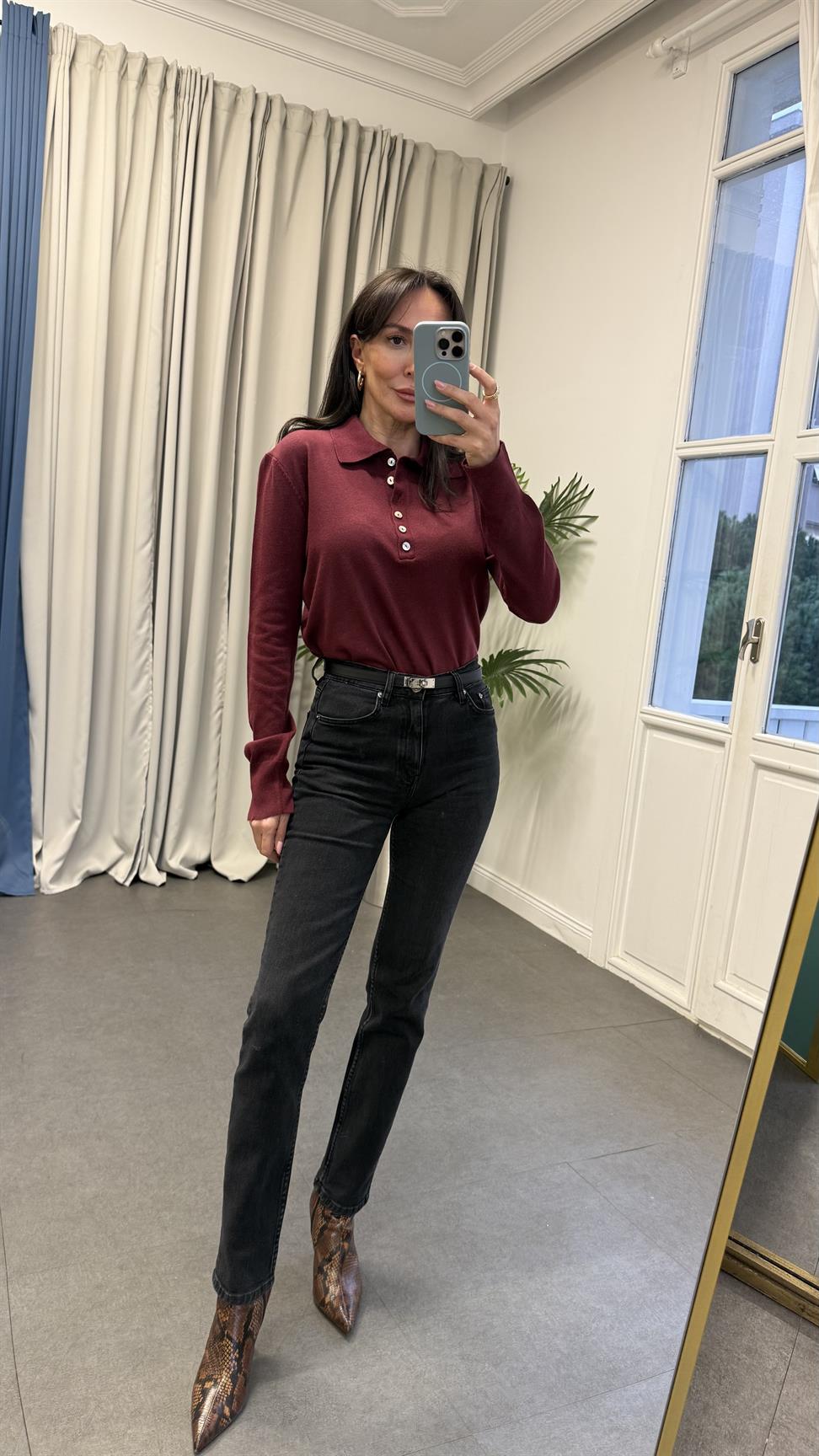 Bordo Polo Yaka Triko