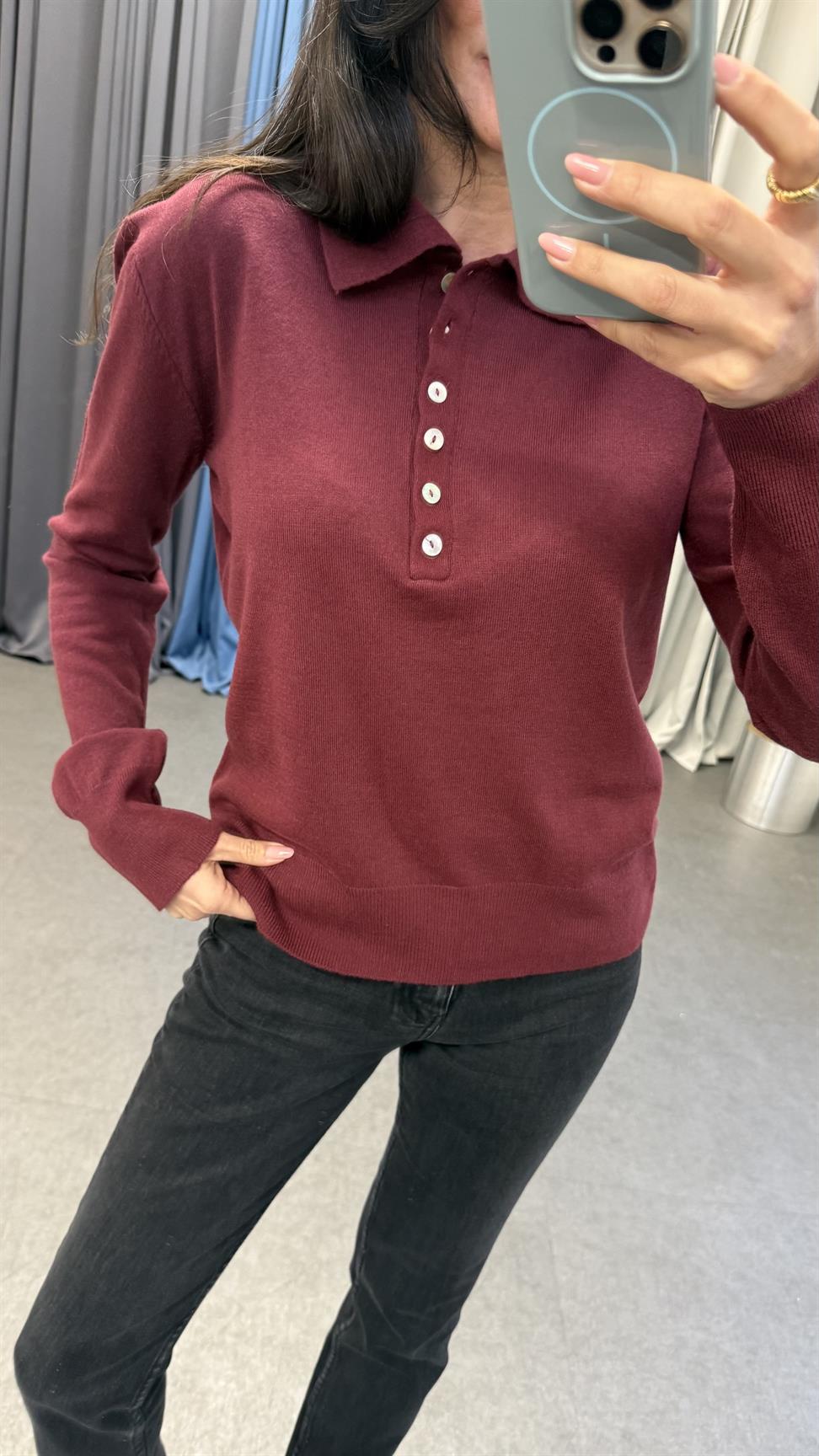 Bordo Polo Yaka Triko