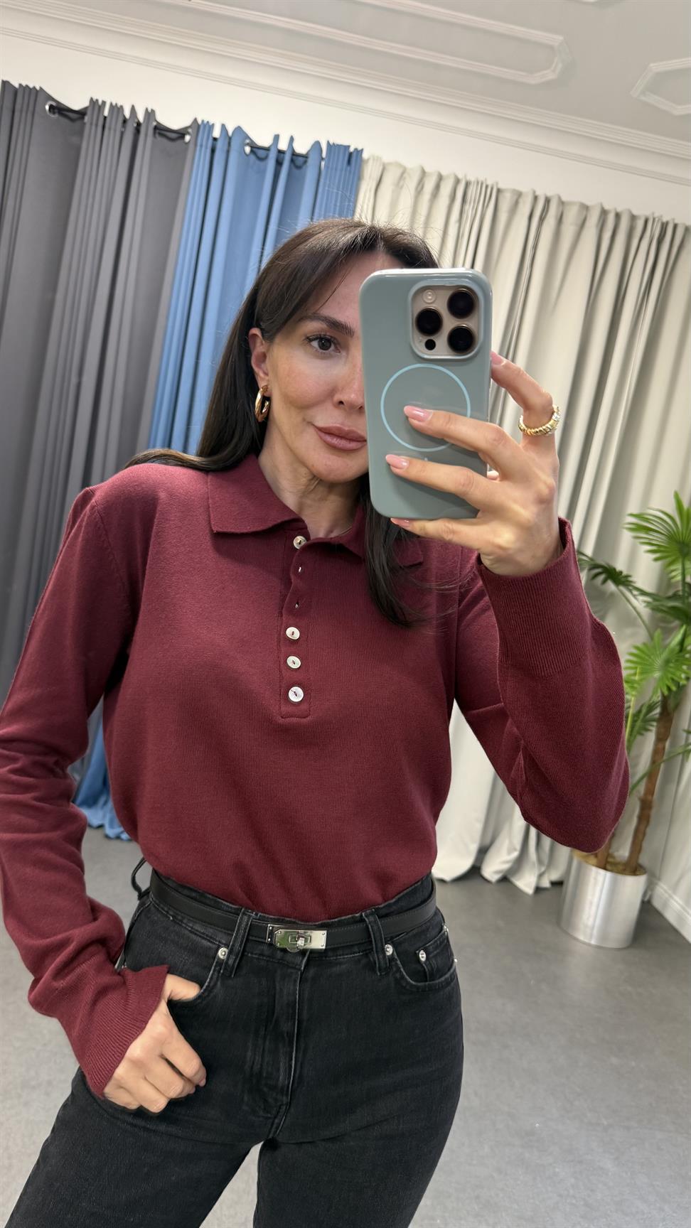 Bordo Polo Yaka Triko