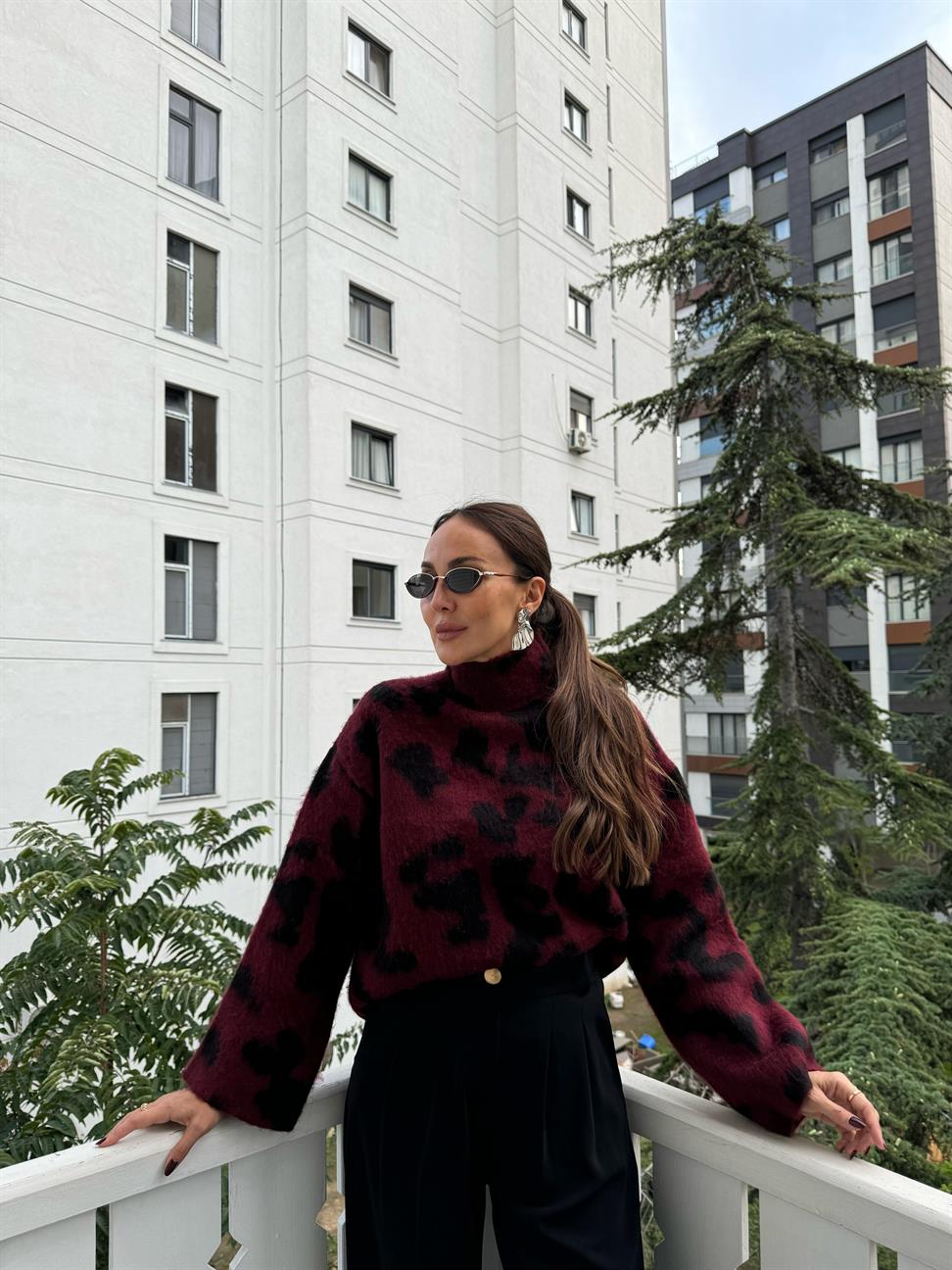 Bordo Sakallı Leopar Kazak