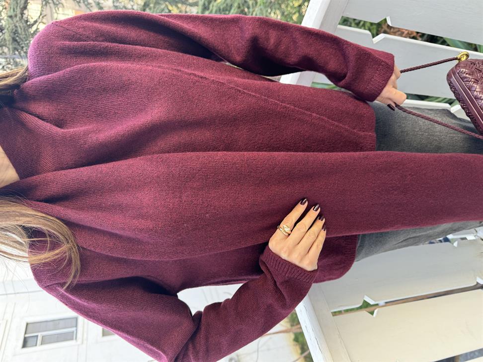 Bordo Şal Tasarımlı Kazak