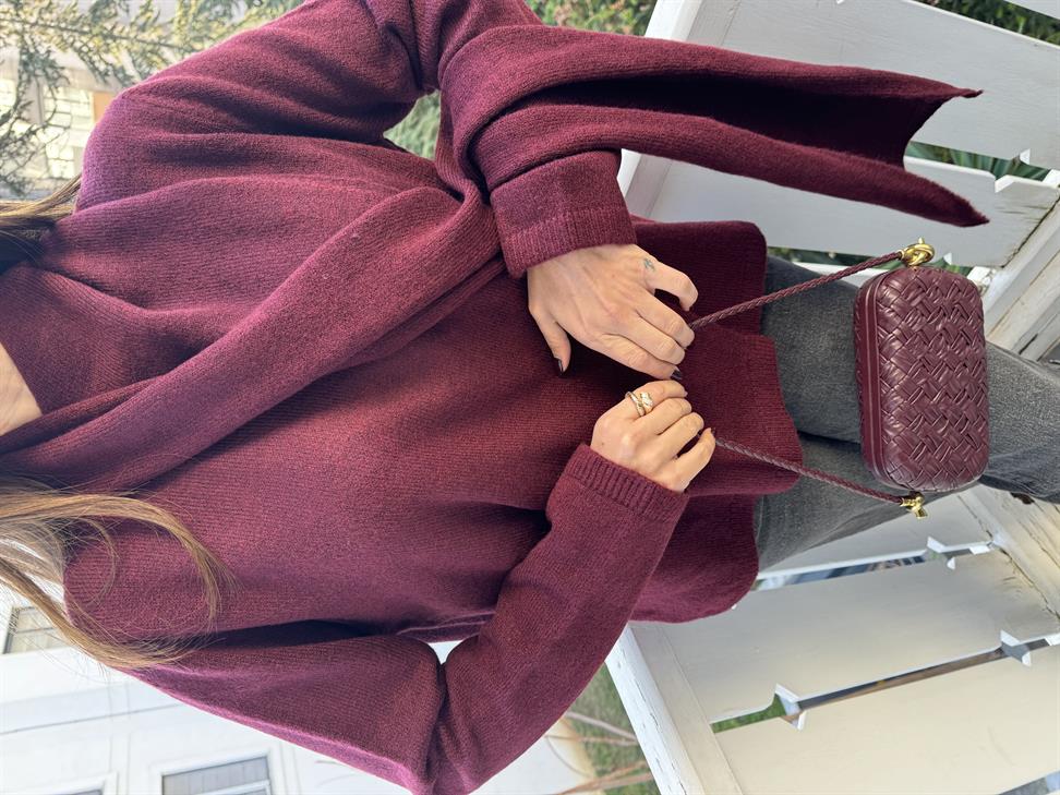 Bordo Şal Tasarımlı Kazak