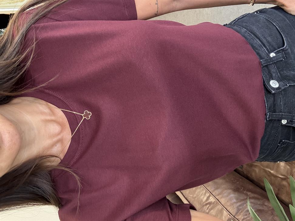 Bordo Sıfır Yaka Basic Tişört