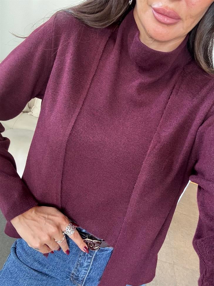 Bordo Tasarım Bluzlu Hırka