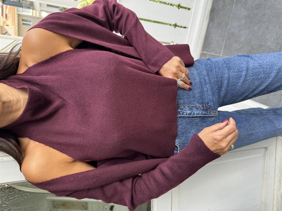 Bordo Tasarım Bluzlu Hırka