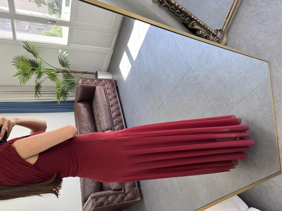 Bordo Tek Omuz Şifon Elbise