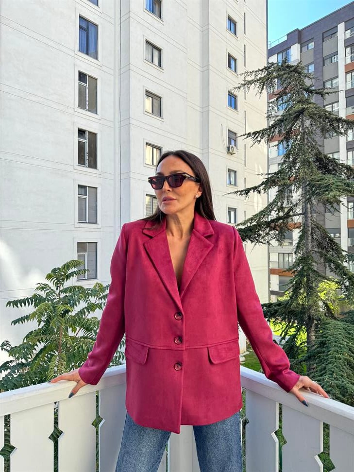 Bordo Üç Düğmeli Blazer Ceket