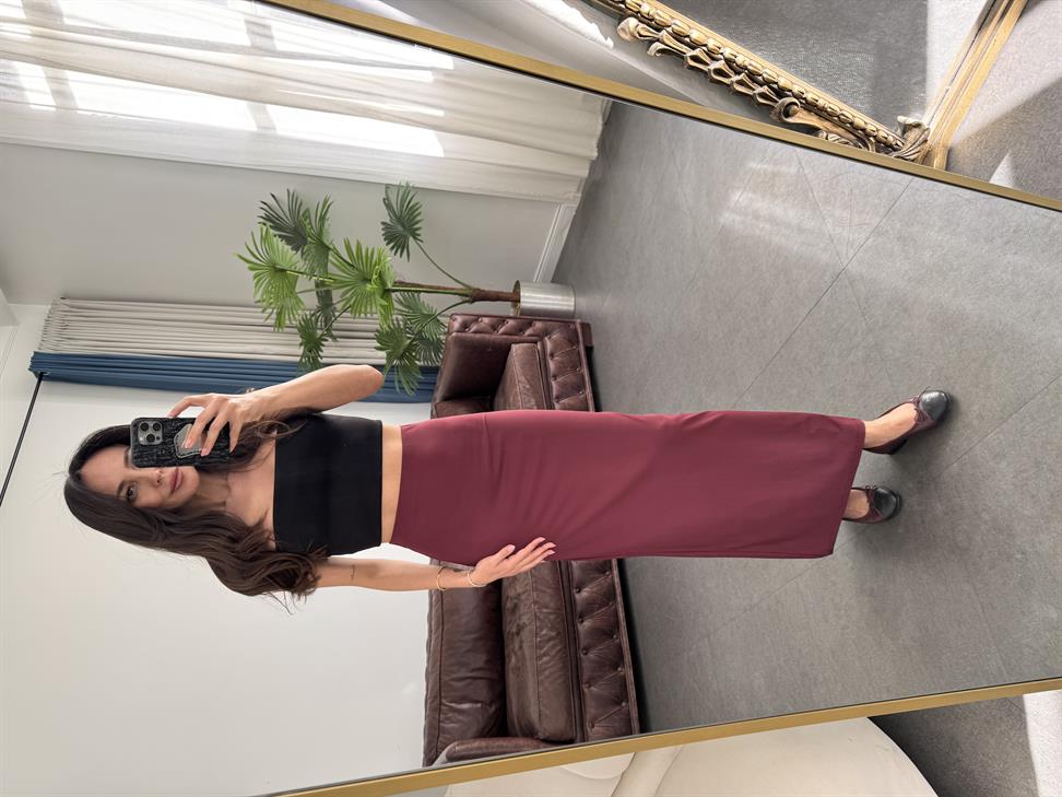 Bordo Uzun Kalem Etek