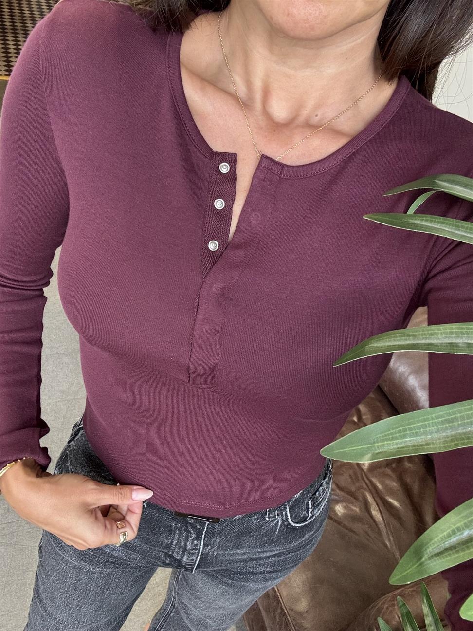 Bordo Uzun Kollu Çıtçıt  Düğmeli Top