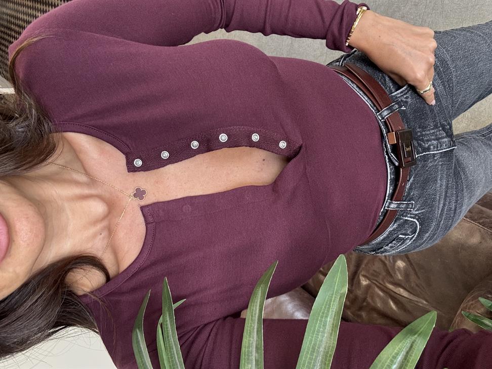 Bordo Uzun Kollu Çıtçıt  Düğmeli Top