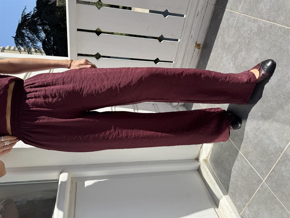 Bordo V Yakalı Kolsuz Bluz Pantolon Takım