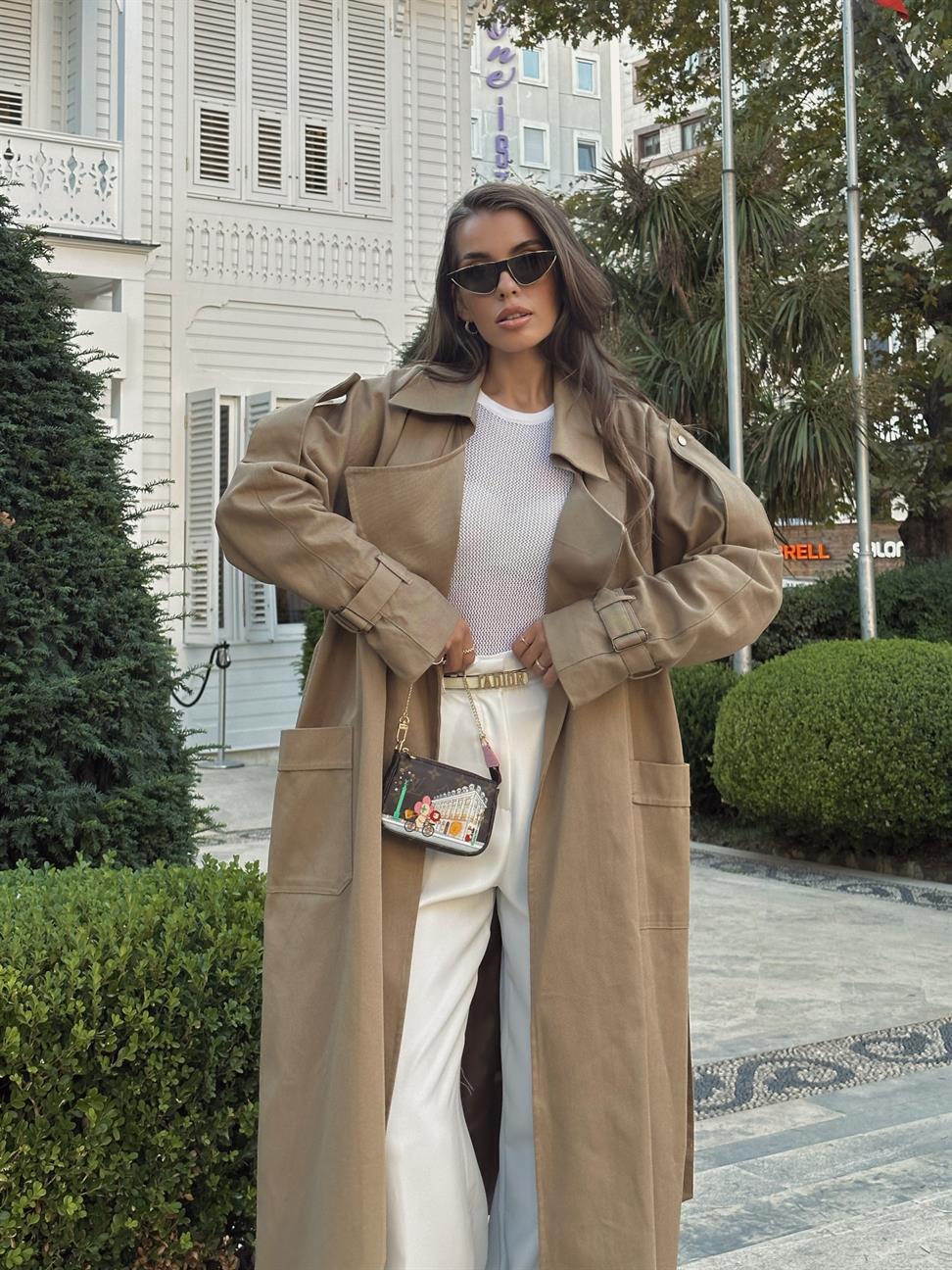 Camel Çıtçıtlı Kemerli Trençkot