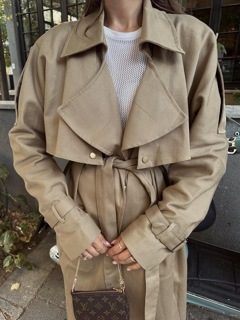 Camel Çıtçıtlı Kemerli Trençkot