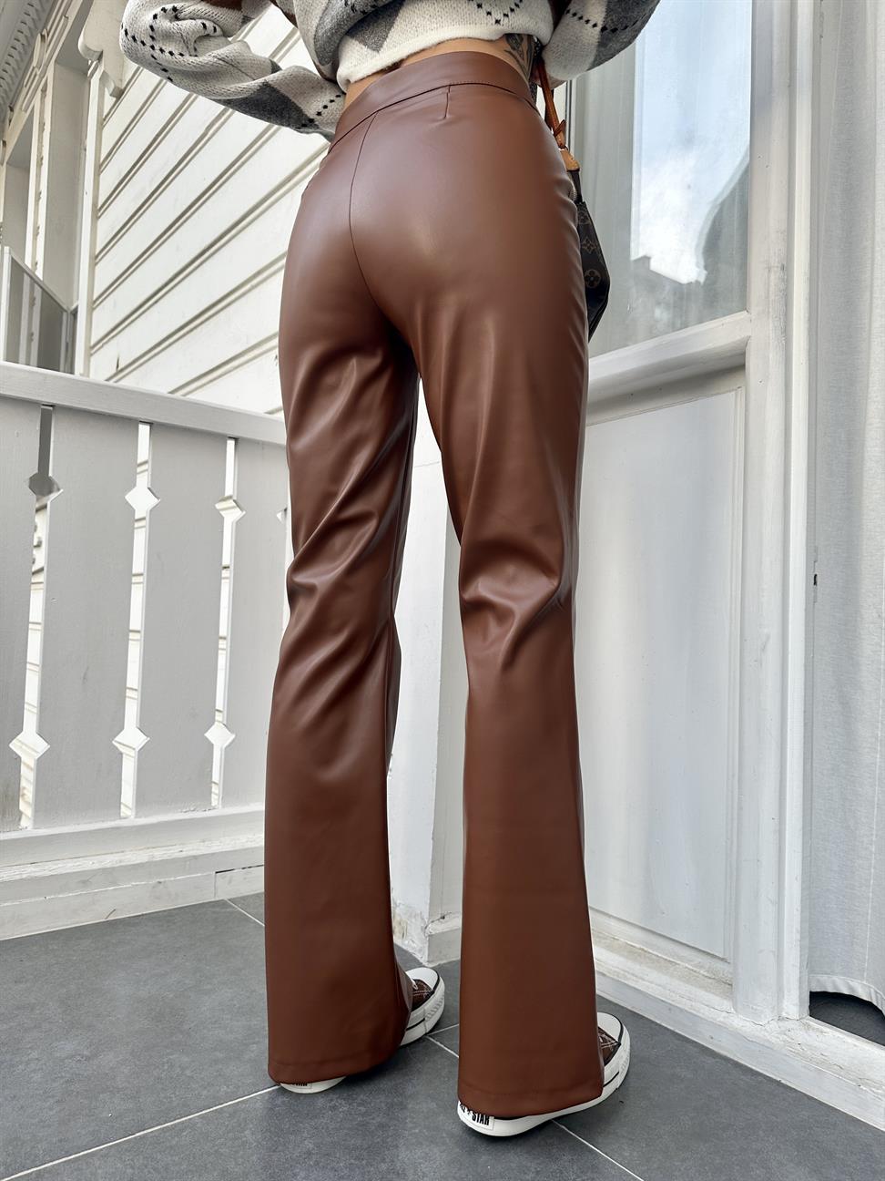 Camel İspanyol Paça Deri Pantolon