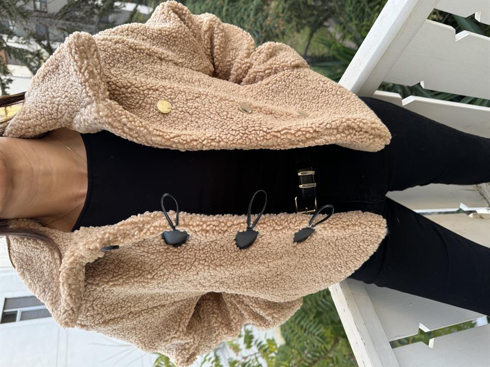 Camel Peluş Düğmeli Ceket