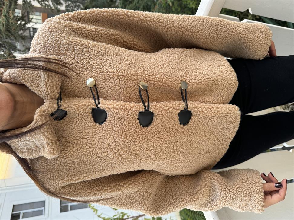 Camel Peluş Düğmeli Ceket