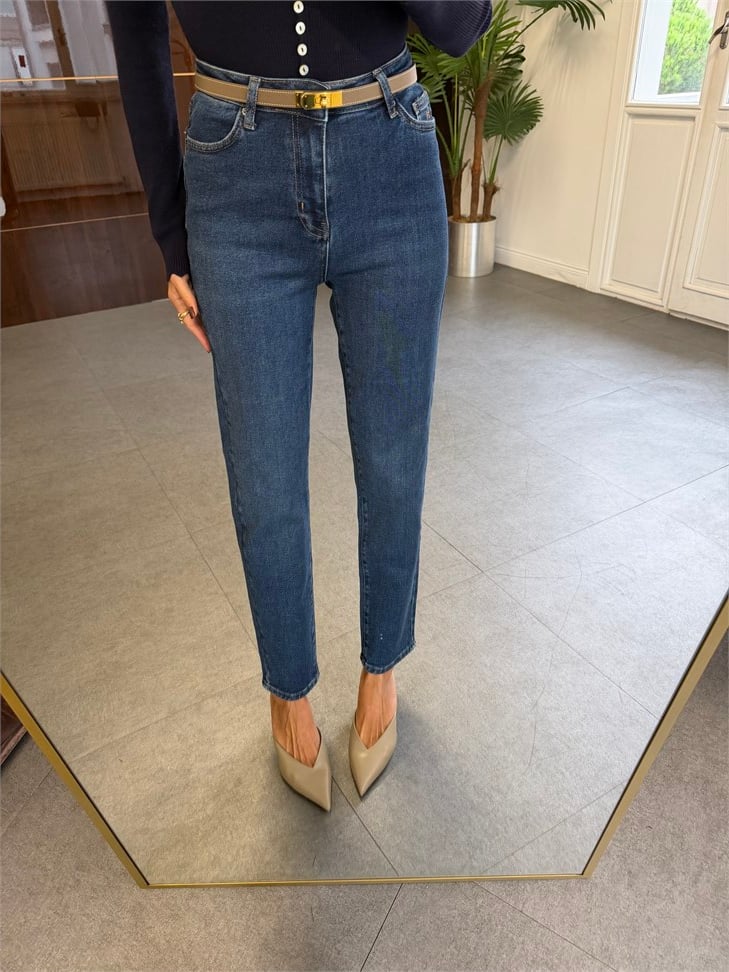 Dark Blue Mom Jean Pantolon