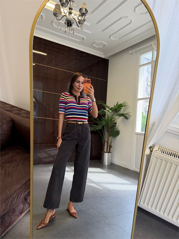 Dark Brown Dikiş Detaylı Balon Mom Jean Pantolon