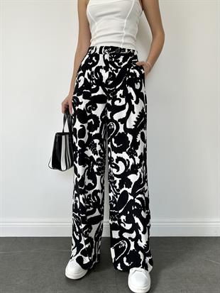 Desenli Kadın Pantolon Siyah-Beyaz