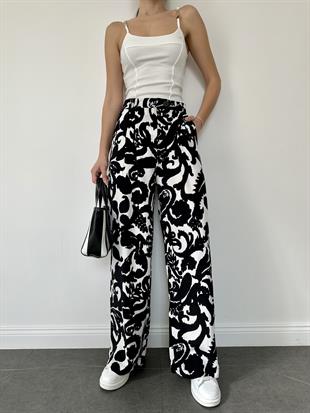Desenli Kadın Pantolon Siyah-Beyaz