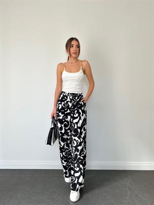 Desenli Kadın Pantolon Siyah-Beyaz