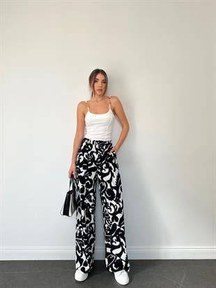 Desenli Kadın Pantolon Siyah-Beyaz