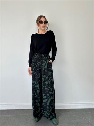 Desenli Kadın Pantolon Siyah-Yeşil