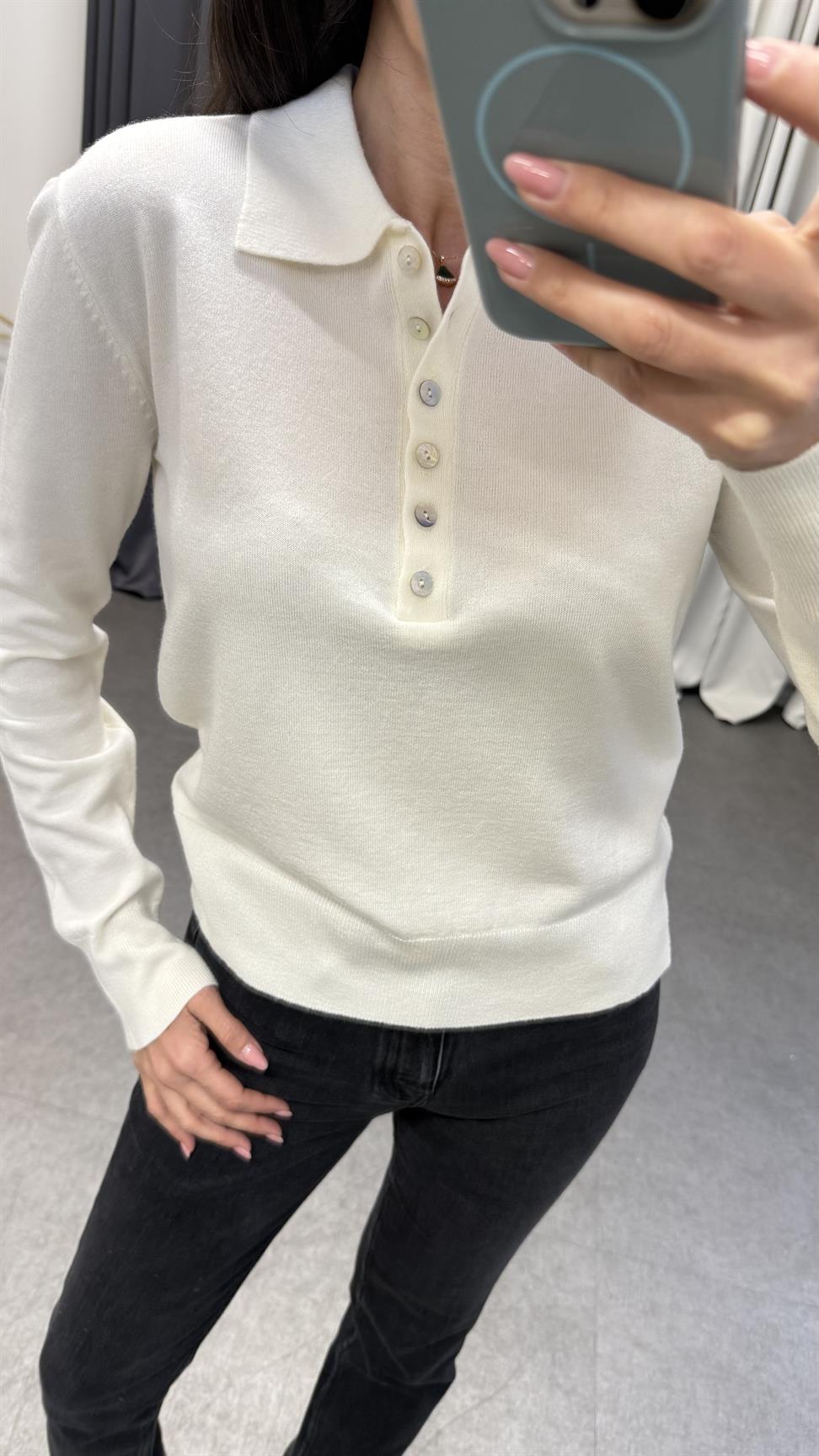 Ekru Polo Yaka Triko