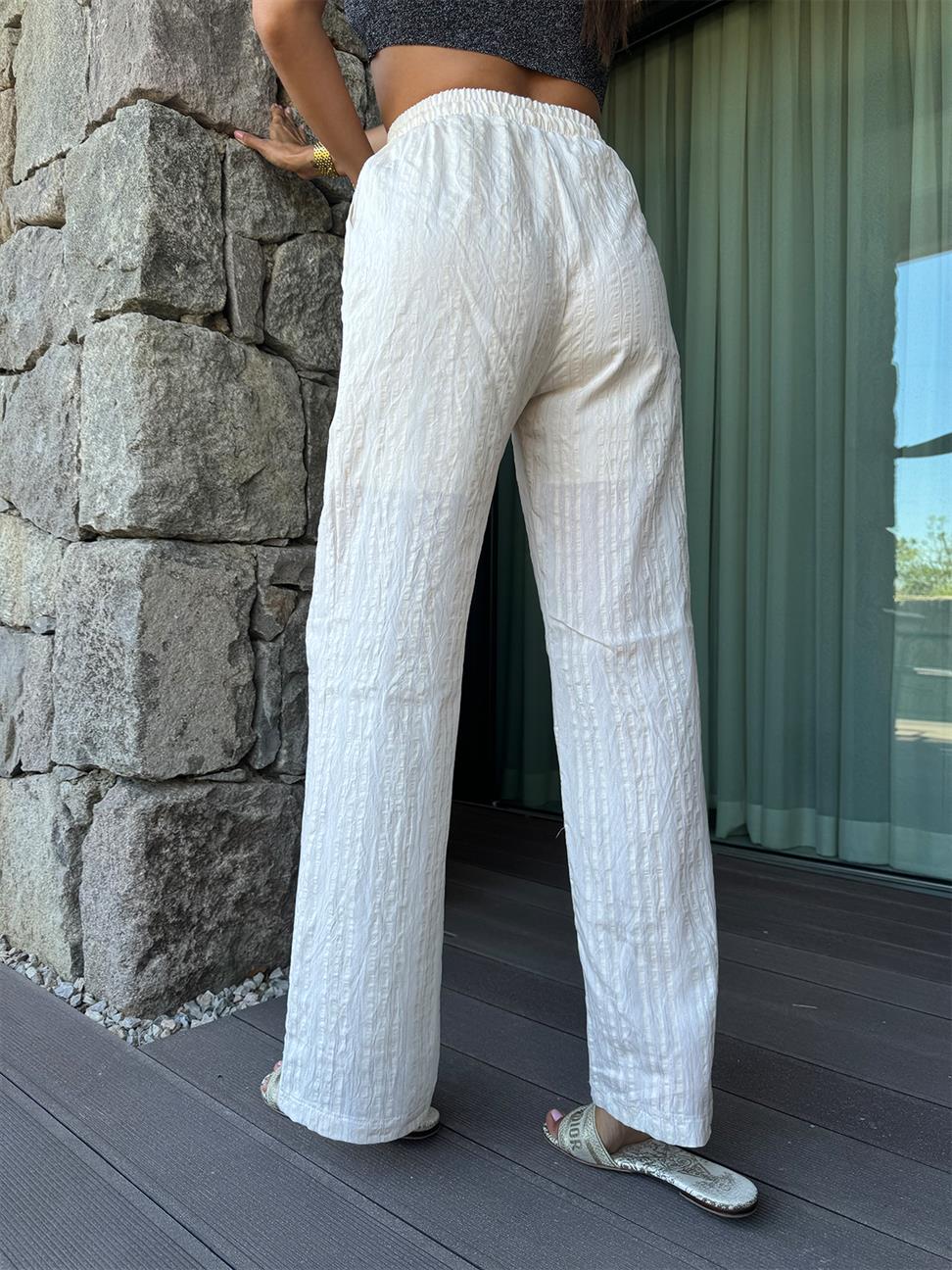 Ekru Astarlı Işıltılı Pantolon