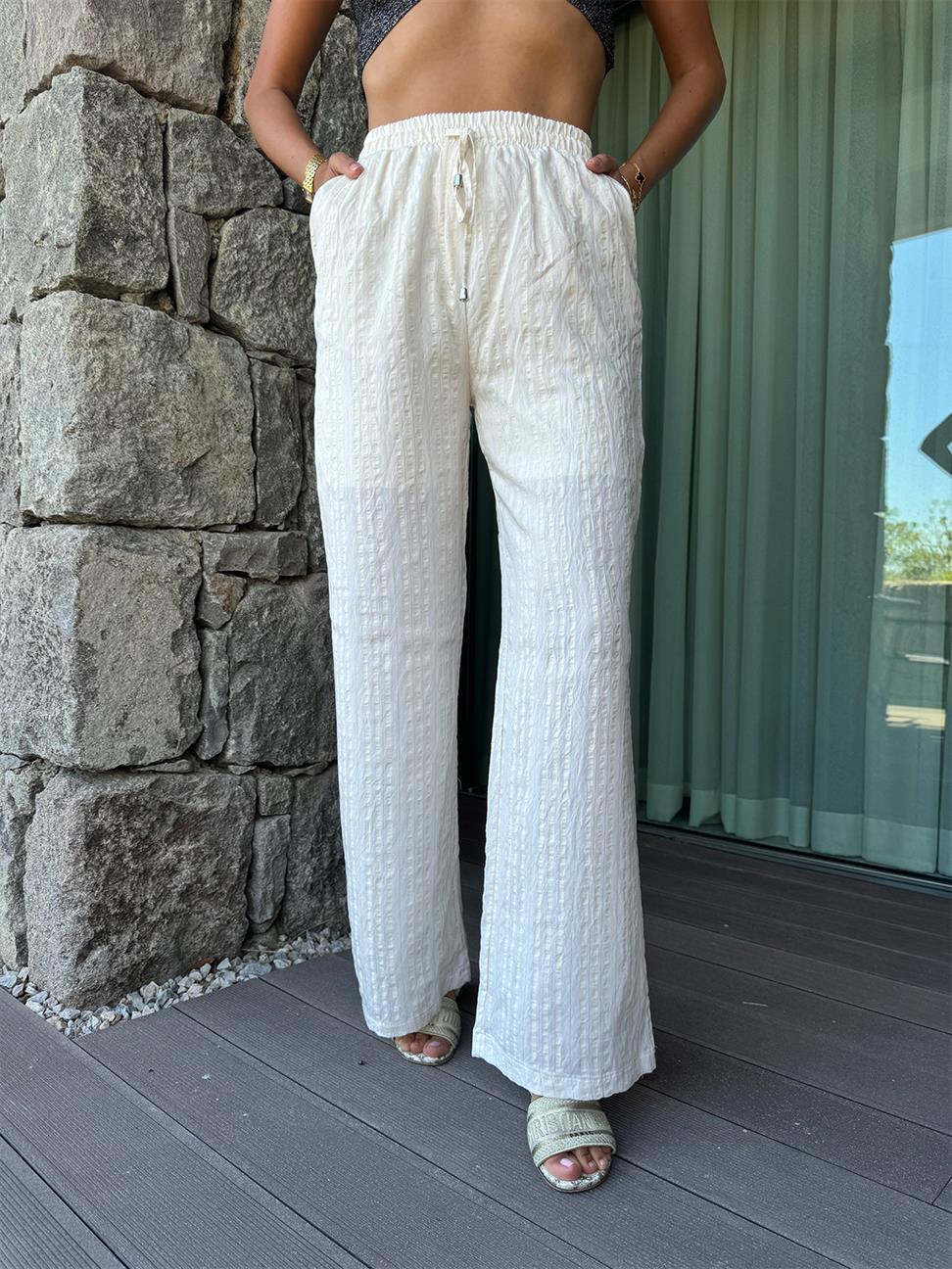 Ekru Astarlı Işıltılı Pantolon