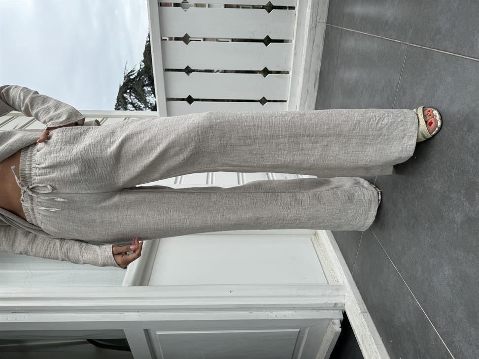 Ekru Bağlamalı Gömlek Takım