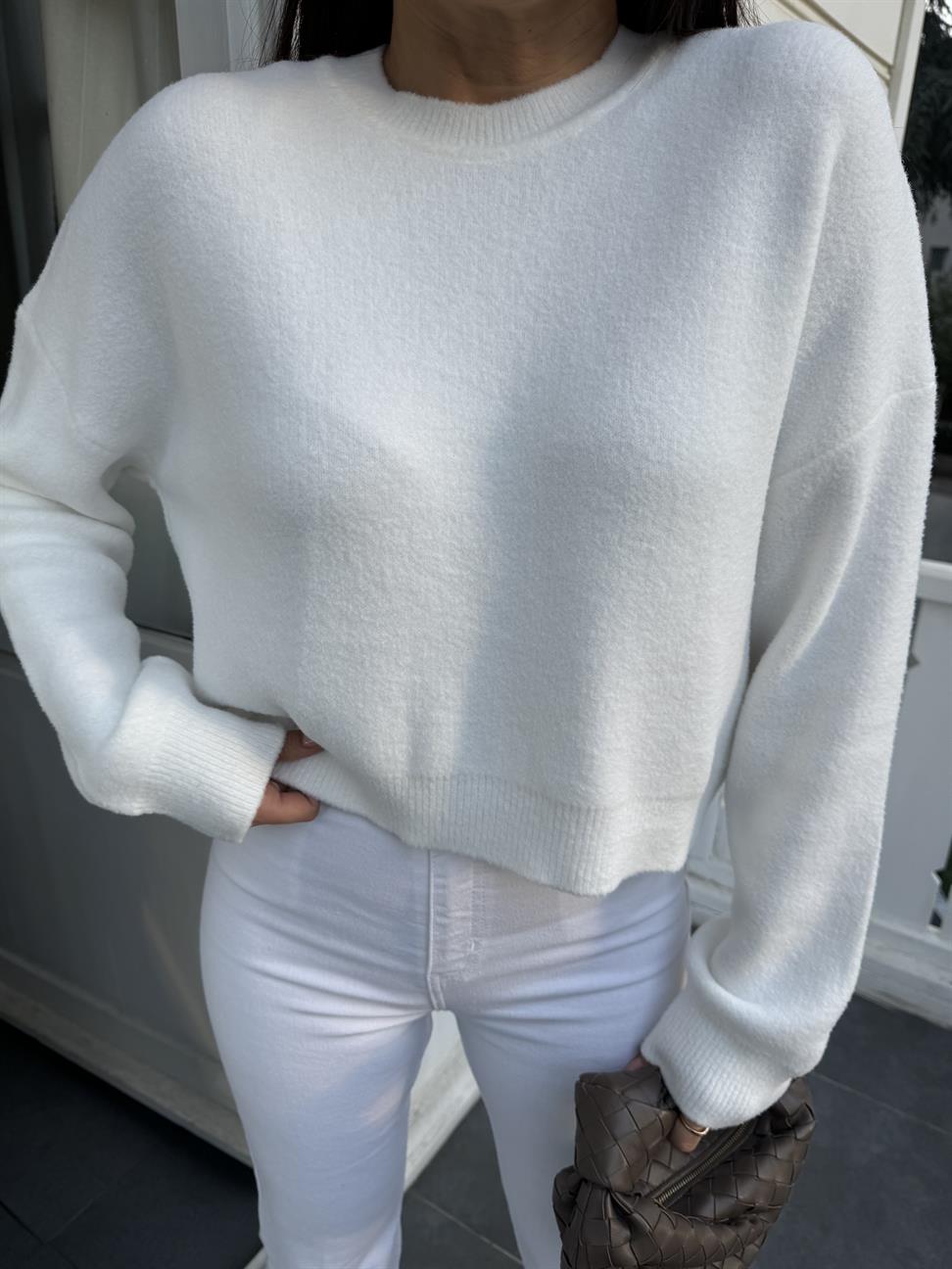 Ekru Bisiklet Yaka Kazak