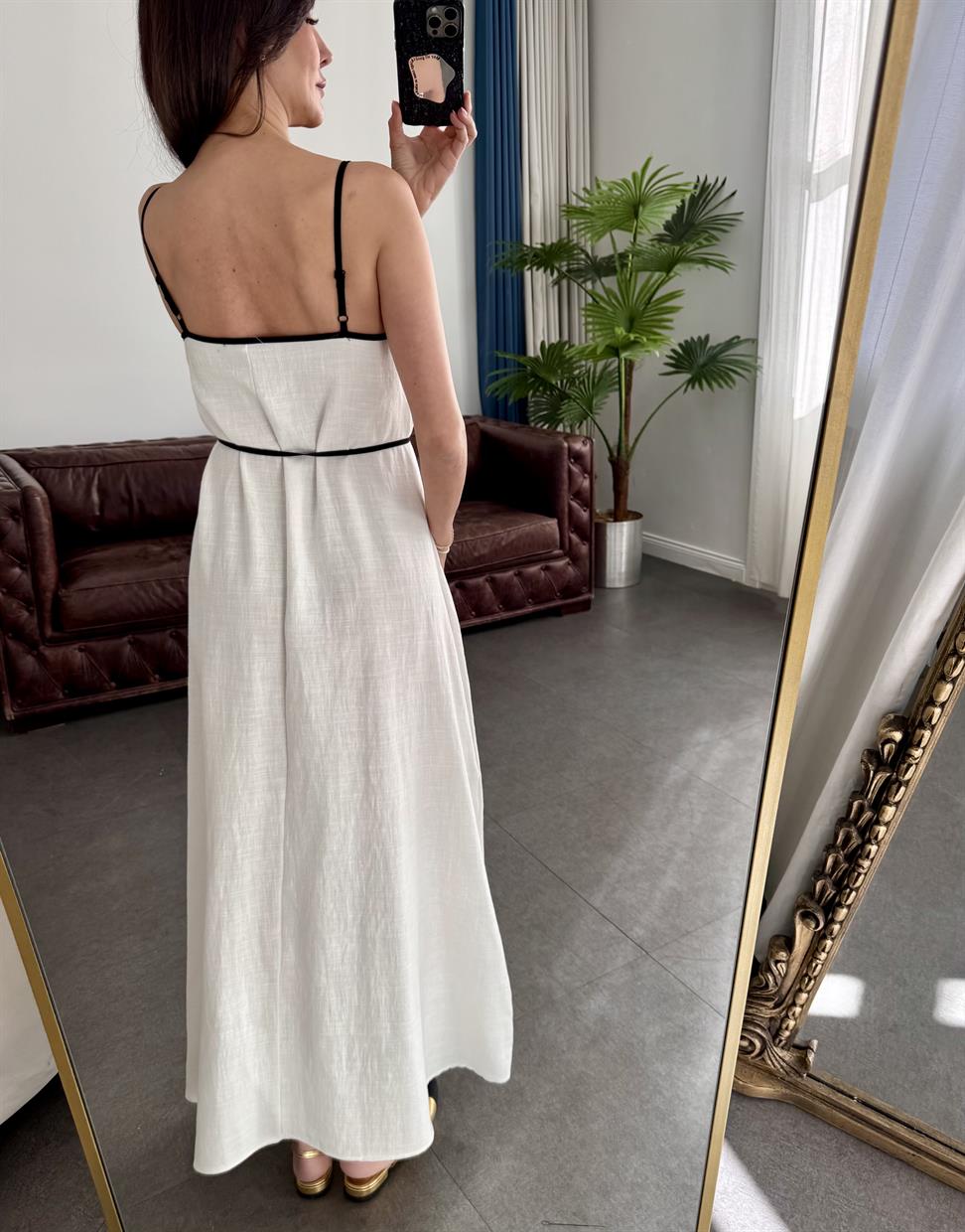 Ekru Biyeli Müslin Elbise