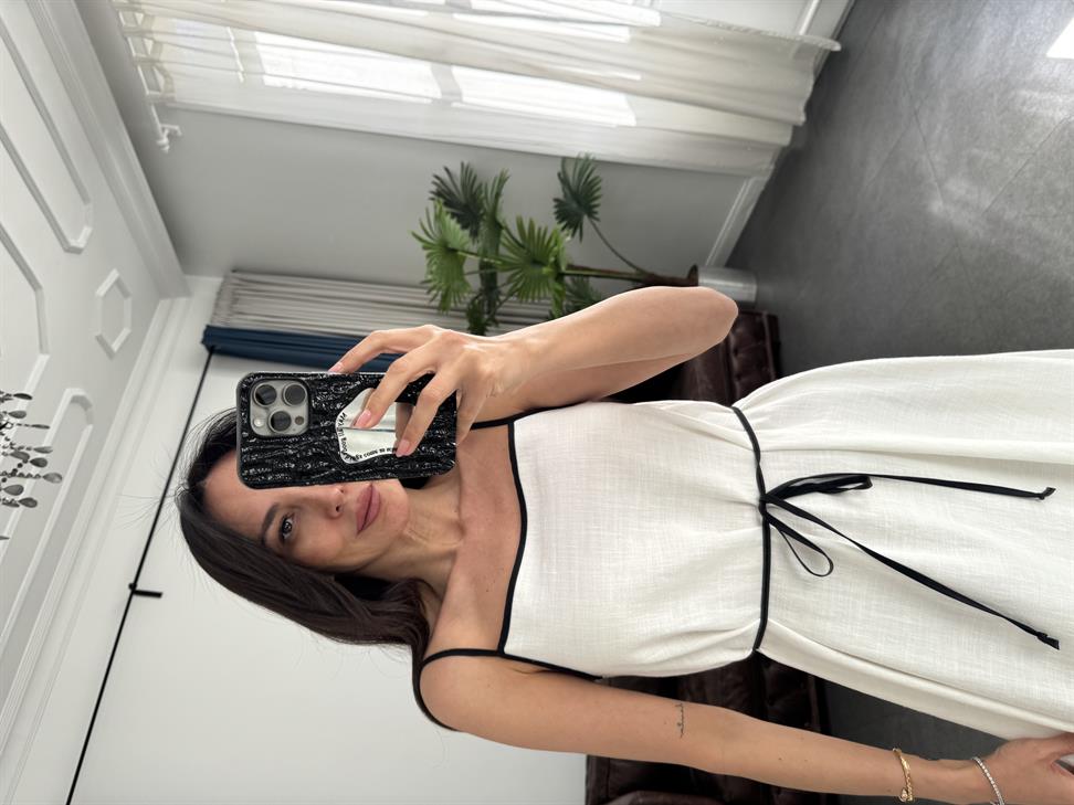 Ekru Biyeli Müslin Elbise