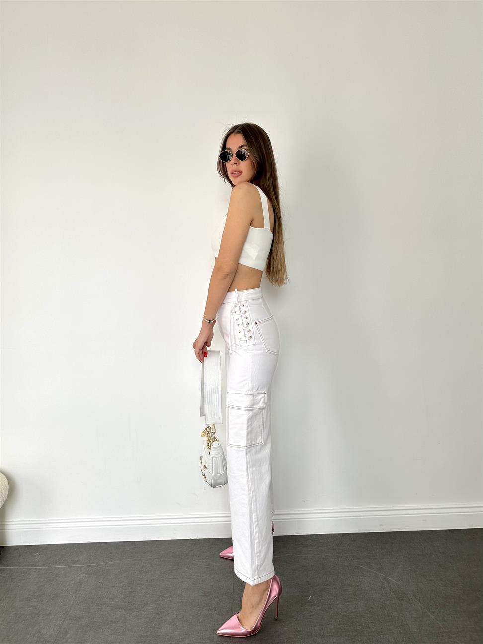 Ekru Boyamalı Pantolon