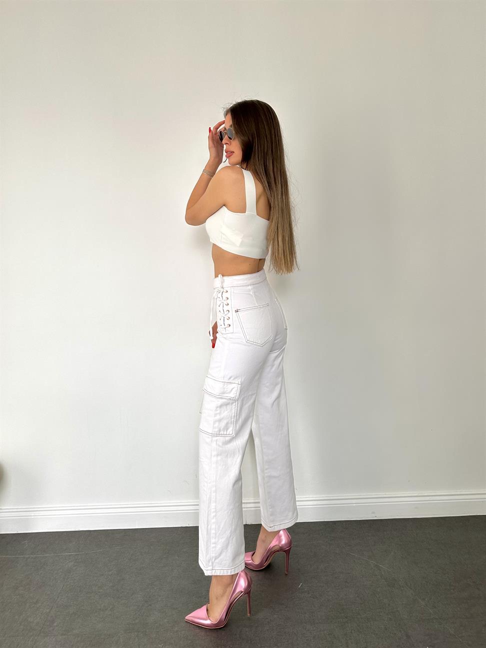 Ekru Boyamalı Pantolon