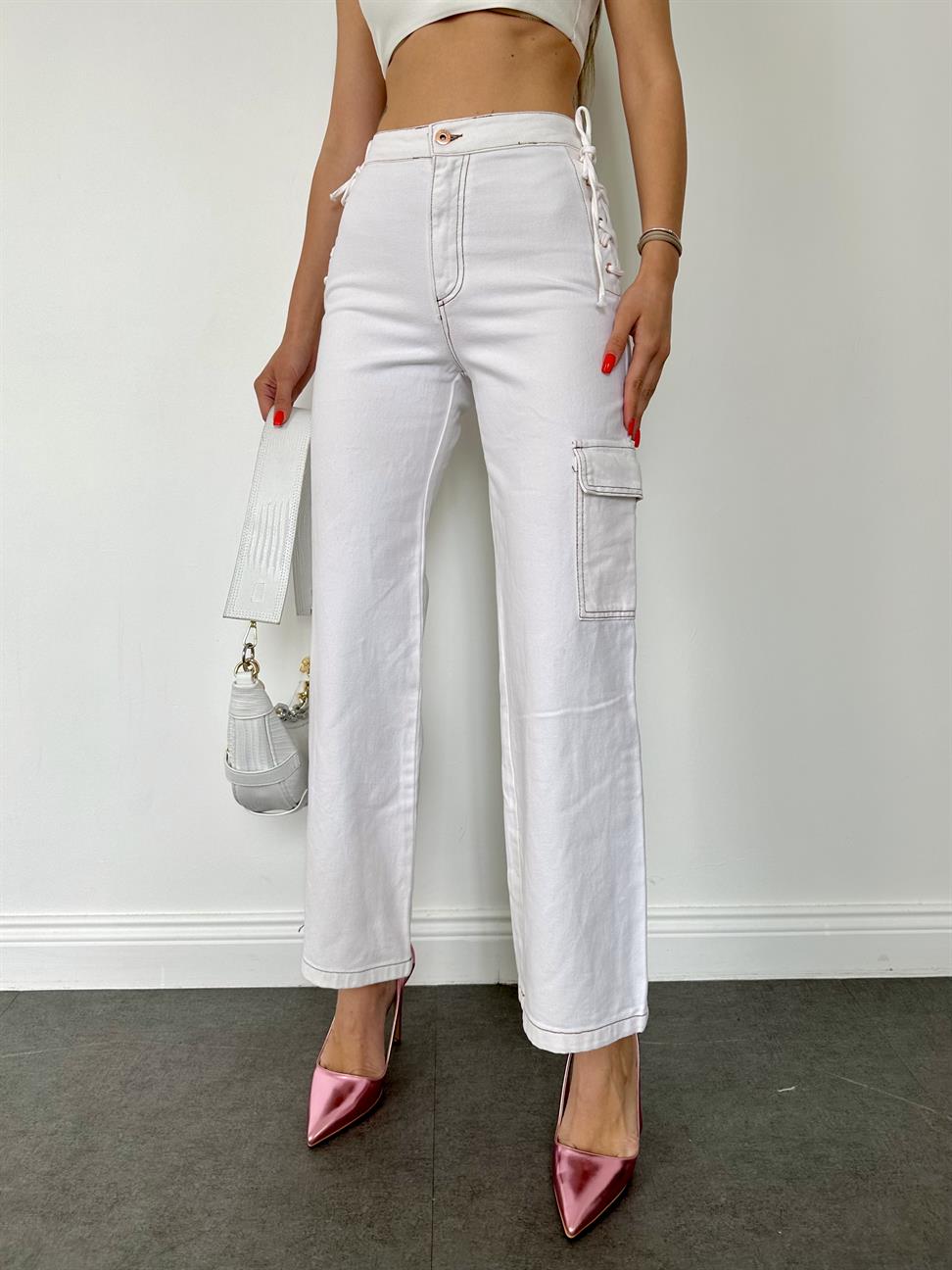 Ekru Boyamalı Pantolon