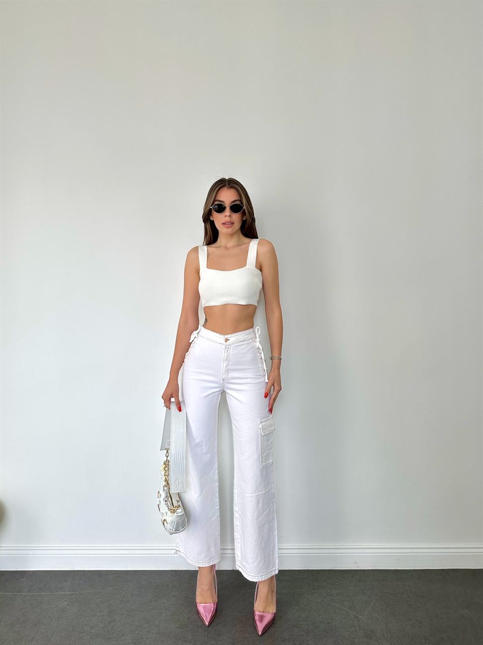 Ekru Boyamalı Pantolon