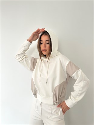 Ekru Cepli Kapüşonlu Sweat