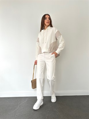 Ekru Cepli Kapüşonlu Sweat