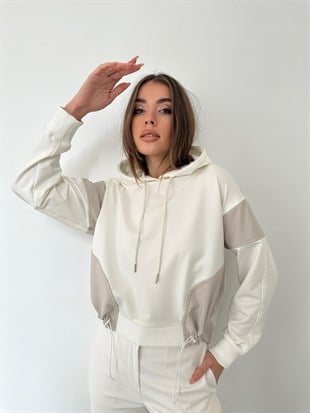 Ekru Cepli Kapüşonlu Sweat
