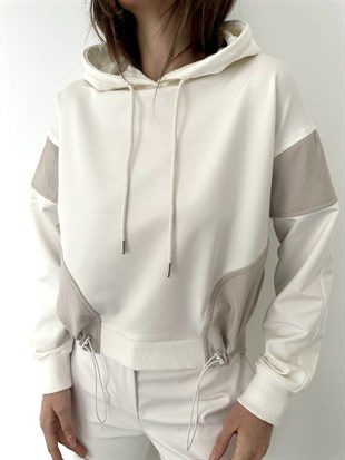 Ekru Cepli Kapüşonlu Sweat