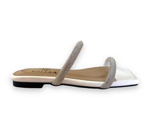 Ekru Çift Bantlı Taşlı Terlik